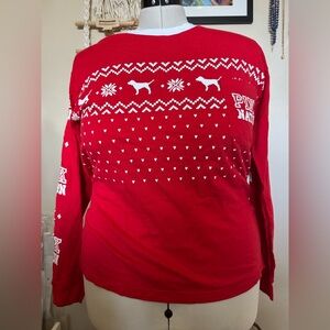 Pink Victoria’s Secret Pink Nation Red Long Sleeve Christmas Holiday Shirt L